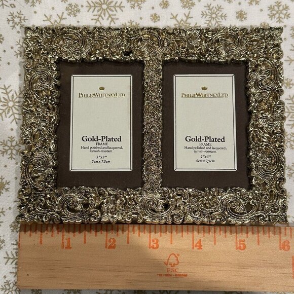 Philip Whitney  Photo Frame 2"‎ x 3" Ornate Gold Plated Double Picture New - Picture 4 of 7